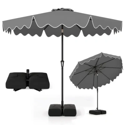 Costway 9 Feet Patio Umbrella With Weighted Base And Sandbags-gray