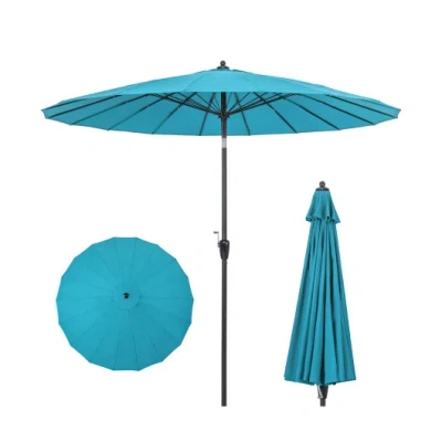 Costway 9 Feet Round Patio Umbrella With 18 Fiberglass Ribs-turquoise In Pattern