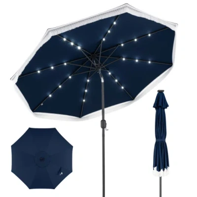 Costway 9 Feet Solar Patio Umbrella With 24 Led Lights For Yard-navy In Blue