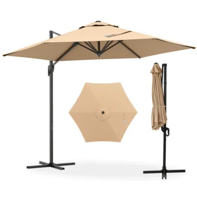 Costway 9 Ft Cantilever Patio Umbrella With Vented Top And Sun-protective Canopy-beige In Transparent