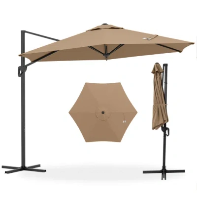 Costway 9 Ft Cantilever Patio Umbrella With Vented Top And Sun-protective Canopy-brown