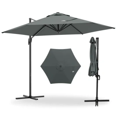 Costway 9 Ft Cantilever Patio Umbrella With Vented Top And Sun-protective Canopy-gray