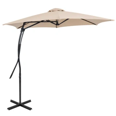 Costway 9 Ft Cantilever Umbrella With Cross Base Included With Smooth Handle Amd Heavy Duty Frame-beige In Brown