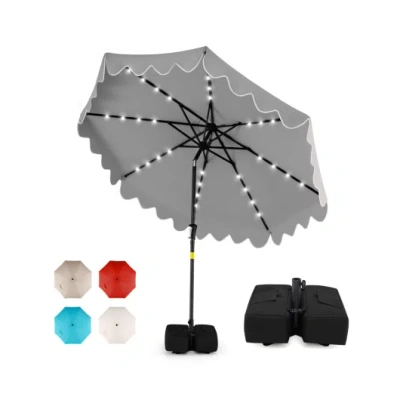 Costway 9 Ft Outdoor Patio Umbrella With Solar Led Lights And Weighted Base-gray