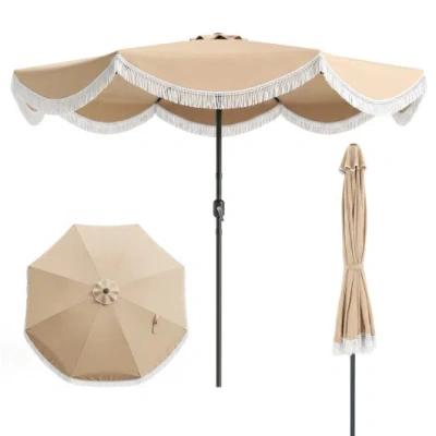 Costway 9 Ft Outdoor Tassel Umbrella With Push Button Tilt-white