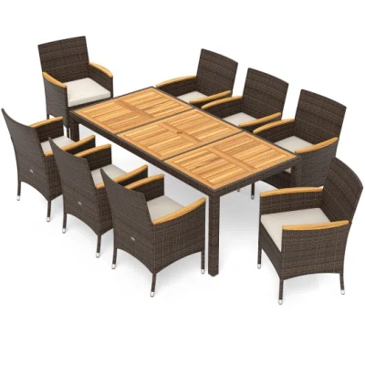 Costway 9 Piece Outdoor Dining Set With Acacia Wood Table Top-beige In Brown