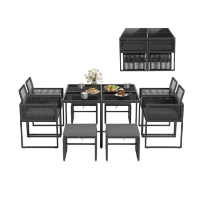 Costway 9 Pieces Patio Dining Set With Cushions For Yard Garden-gray In Black