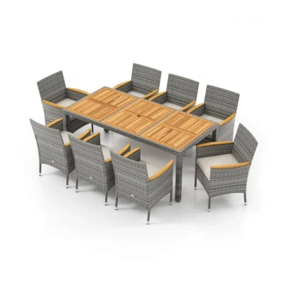 Costway 9 Pieces Patio Pe Wicker Dining Set For Deck, Garden And Yard-white In Gray