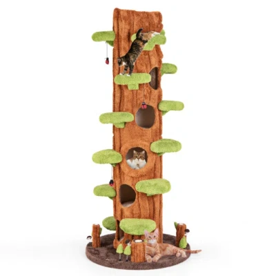 Costway 90.5 Inch Tall Multifunctional Cat Tree With Private Condos For Indoor Cats-brown