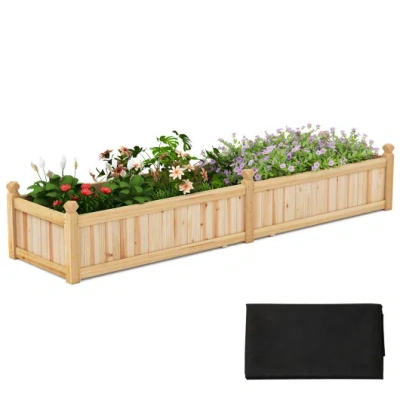 Costway 91 X 24 X 16 Inch Divisible Planter Box With Corner Drainage And Non-woven Liner For Growing Vegetab In Neutral