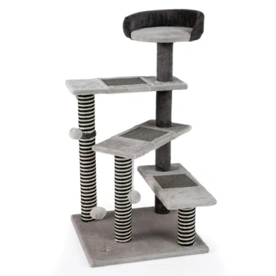 Costway 93 Cm Tall Cat Tree Kitten Tower With Sisal And Jute Scratching Posts-gray In Black