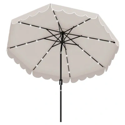 Costway 9.3 Feet Solar Patio Umbrella With 24 Led Lights Vented Top And Ruffles-beige In Gray