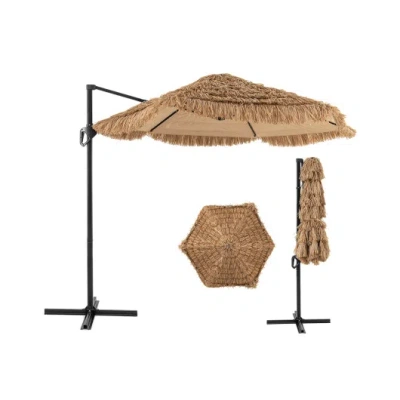 Costway 9.5 Ft Cantilever Tiki Patio Umbrella Hawaiian Style Offset Hanging Umbrella-natural