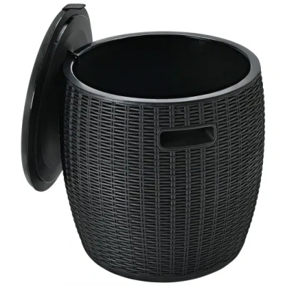 Costway 9.5 Gallon 4-in-1 Patio Rattan Cool Bar Cocktail Table Side Table-black