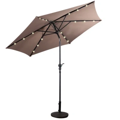 Costway 9ft Patio Solar Umbrella Led Patio Market Steel Tilt W/ Crank Outdoor New-tan