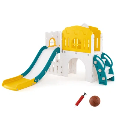Costway 9-in-1 Toddler Slide L-shaped With Basketball Hoop And Steering Wheel-yellow In Multi