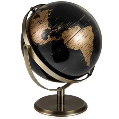 Costway 9-inch Metallic Black World Globe With Metal Stand-golden In Brown