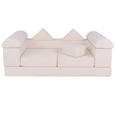 Costway 9-piece Climb And Crawl Foam And Floor Playset With Breathable Suede Fabric-beige In Neutral