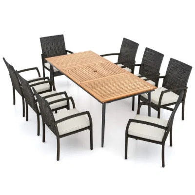 Costway 9-piece Patio Dining Set With Umbrella Hole And 8 Rattan-woven Dining Chairs With Seat Cushions In Animal Print