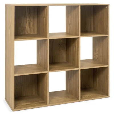 Costway 9-ube Wooden Bookshelf W/2 Anti-tip Kits For Toys Books Decorations In Living Room-natural In Brown