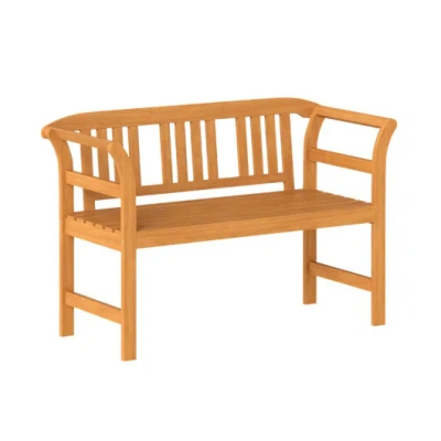 Costway Acacia Wood 2-person Patio Loveseat With Backrest And Armrests In Brown