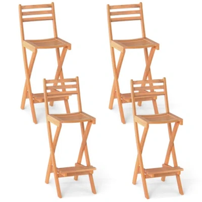 Costway Acacia Wood Bar Height Chair With Backrest And Footrest For Backyard-set Of 4 In Animal Print