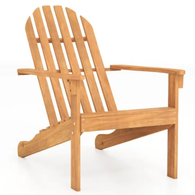 Costway Acacia Wood Outdoor Adirondack Chair With Ergonomic Design-natural In Brown