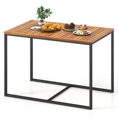 Costway Acacia Wood Patio Dining Table With Metal Frame-navy In Black