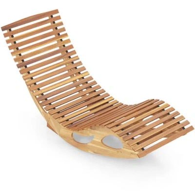 Costway Acacia Wood Patio Rocking Sun Lounger Chaise Lounge With Ergonomic Curved Seat In Brown