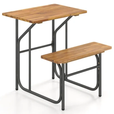 Costway Acacia Wood Patio Table Bench Set One-side Picnic Table And Seat In Multi