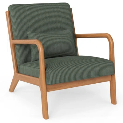 Costway Accent Chair Corduroy Upholstered Lounge Chair With Lumbar Pillow-green