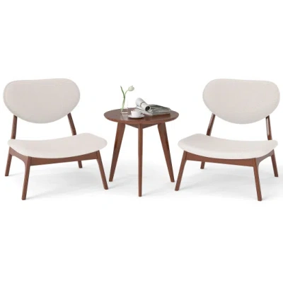 Costway Accent Chairs Set Of 2 With Side Table And Solid Wood Frame-beige In Neutral