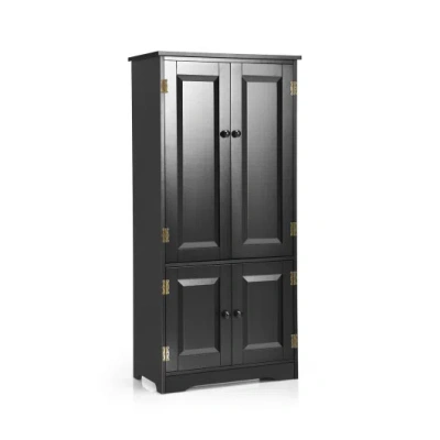 Costway Accent Storage Cabinet Adjustable Shelves-black In Multi