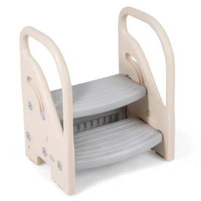 Costway Adjustable 2-step Kids Helper Stool With Safety Handles And Non-slip Pads For Bedroom-gray In Neutral