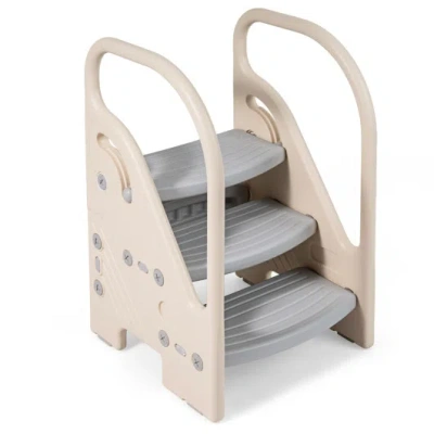 Costway Adjustable 3-step Helper Stool With Safety Handles And For Kids-gray In Neutral