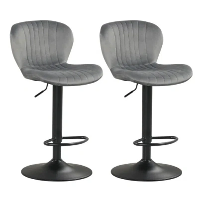 Costway Adjustable Counter Height Chairs Set Of 2 With Velvet Upholstered Backrests-gray In Multi