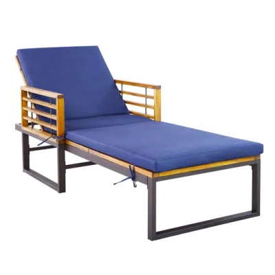 Costway Adjustable Cushioned Patio Chaise Lounge Chair With 4-level Backrest-navy In Blue
