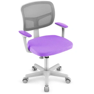 Costway Adjustable Desk Chair With Auto Brake Casters For Kids-purple