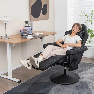 Costway Adjustable Faux Leather Pc & Racing Game Chair In Black