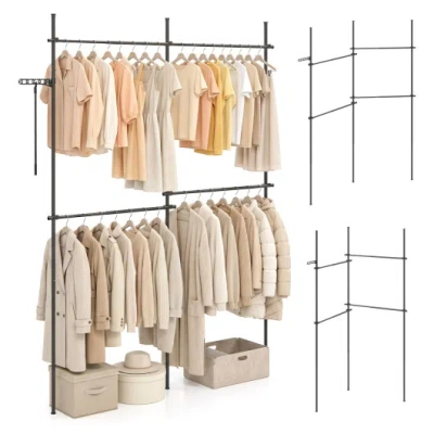 Costway Adjustable Floor To Ceiling Clothes Rack With 4 Hanging Rods-black
