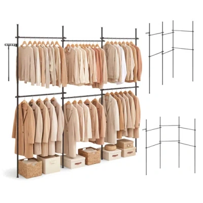 Costway Adjustable Floor To Ceiling Clothes Rack With 6 Hanging Rods-black In White