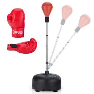 Costway Adjustable Freestanding Punching Bag With Boxing Gloves-red In Black