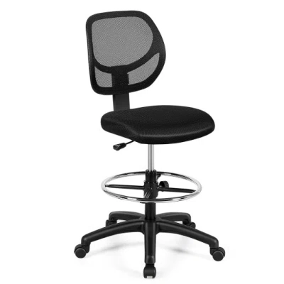 Costway Adjustable Height Mid Back Mesh Drafting Office Chair In Black