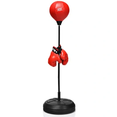 Costway Adjustable Height Punching Bag With Stand Plus Boxing Gloves For Both Adults And Kids In Red