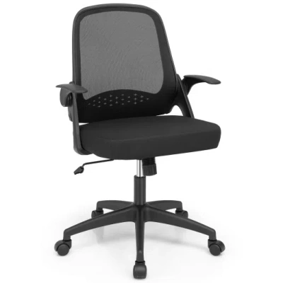 Costway Adjustable Mesh Office Chair Rolling Computer Desk Chair With Flip-up Armrest-black