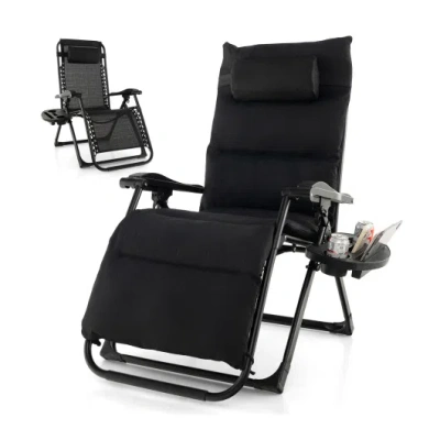 Costway Adjustable Metal Zero Gravity Lounge Chair With Removable Cushion And Cup Holder Tray-black