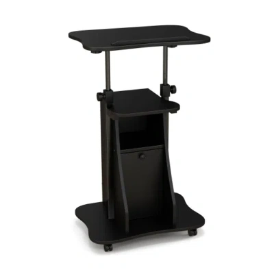 Costway Adjustable Mobile Standing Desk Cart With Tilt Desktop And Cabinet-black
