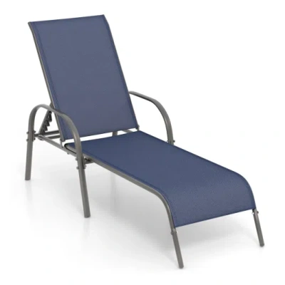 Costway Adjustable Patio Chaise Folding Lounge Chair With Backrest-navy In Blue