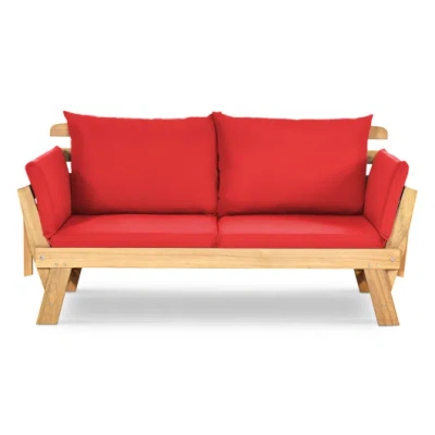 Costway Adjustable Patio Convertible Sofa With Thick Cushion -red