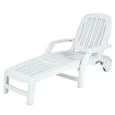 Costway Adjustable Patio Sun Lounger With Weather Resistant Wheels-white In Multi